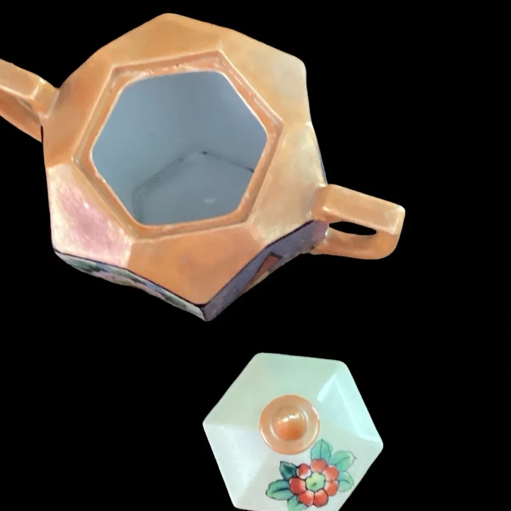 Vintage Lusterware Sugar Pot Ceramic Hexagon Iridescent Glaze